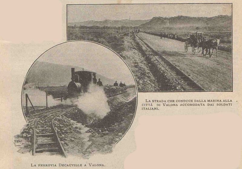 Hekurudha Decauville në Vlorë dhe rruga që lidh Portin me qytetin e vVorës e rregulluar nga ushtarët italianë